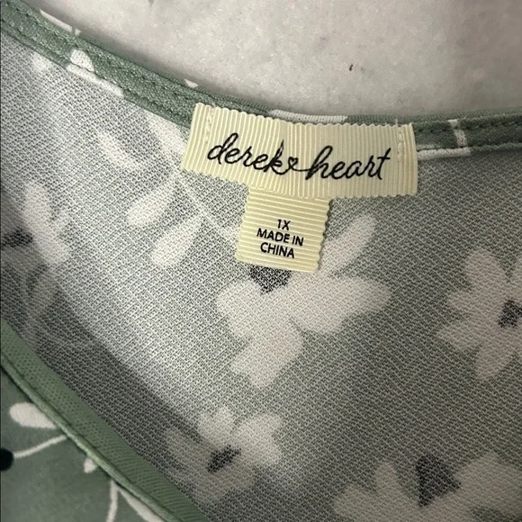 Derek Heart Sage Green Floral Flutter Sleeve Empire Waist Street Length Dress 1X - Picture 8 of 12